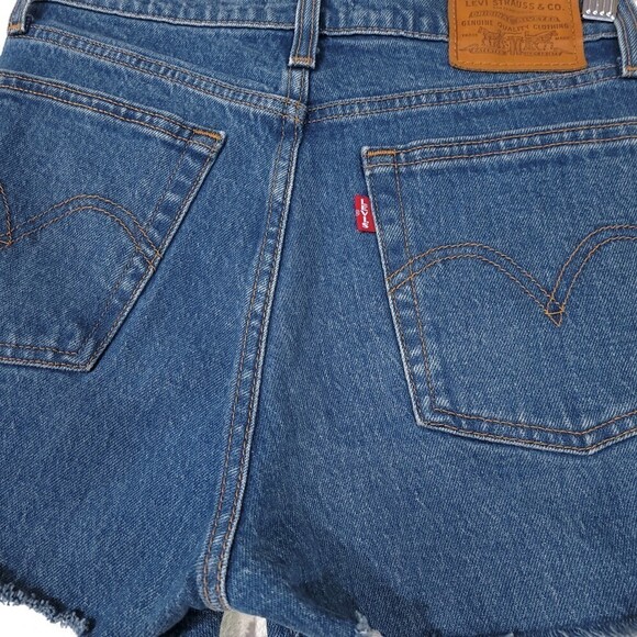 LEVI'S Wedgie Shorts with Cut Off Hem in Love Triangle Blue Rigid Denim 24 - Picture 5 of 10